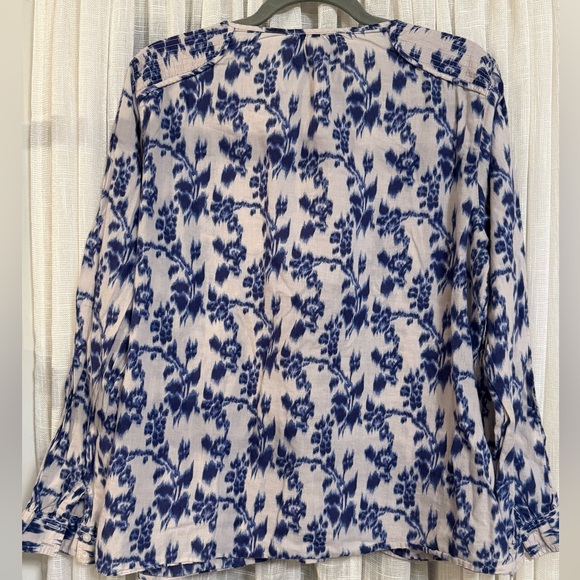 Gap Blue/Cream/Off White Long Sleeve Boho Pullover Blouse Top Size Large - Picture 8 of 15
